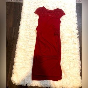 Patty Boutik Mama Red Maroon Dress Size XL Stretchy Knee Length Lace